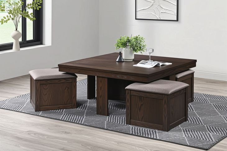Paxton Beige and Brown 5 Piece Storage Coffee Table with Ottoman