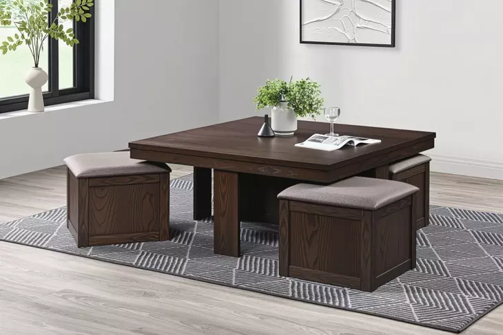 Paxton Beige and Brown 5 Piece Storage Coffee Table with Ottoman
