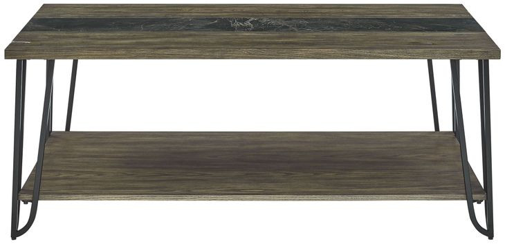 Harper Brown Rectangular Cocktail Table with Sintered Stone Inlay