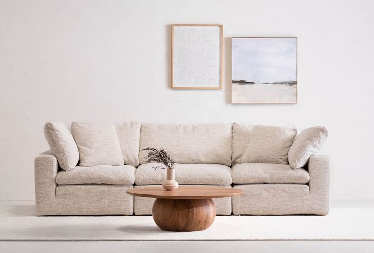 Clay Coastside Sand Performance Fabric 3 Piece Modular Sectional with Pillows