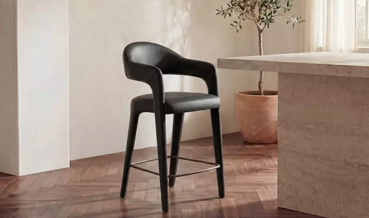 Martens Black Leather Upholstered Counter Height Stool
