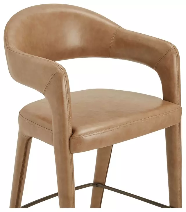 Martens Brown Leather Upholstered Counter Height Stool