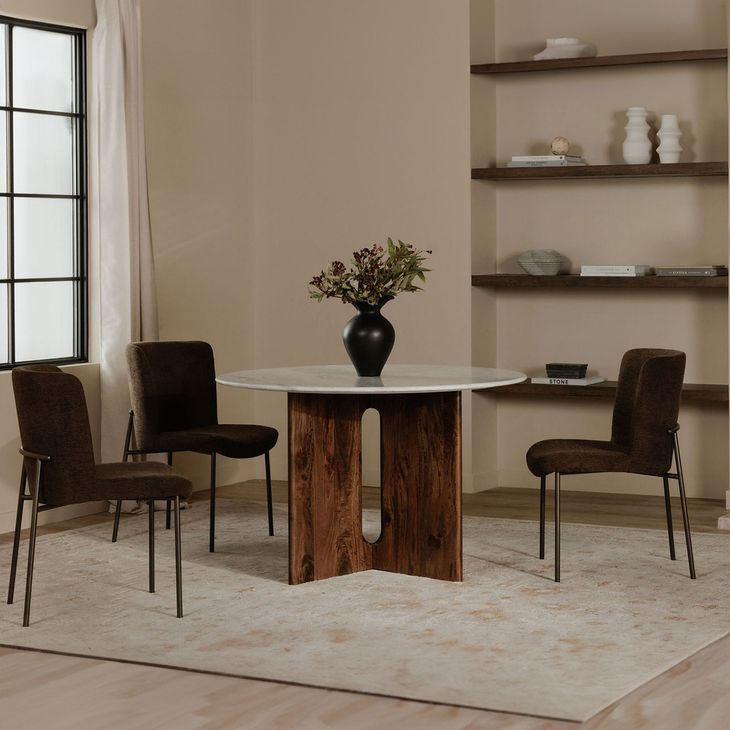 Early Dark Brown Upholstered Dining Chair Set of 2