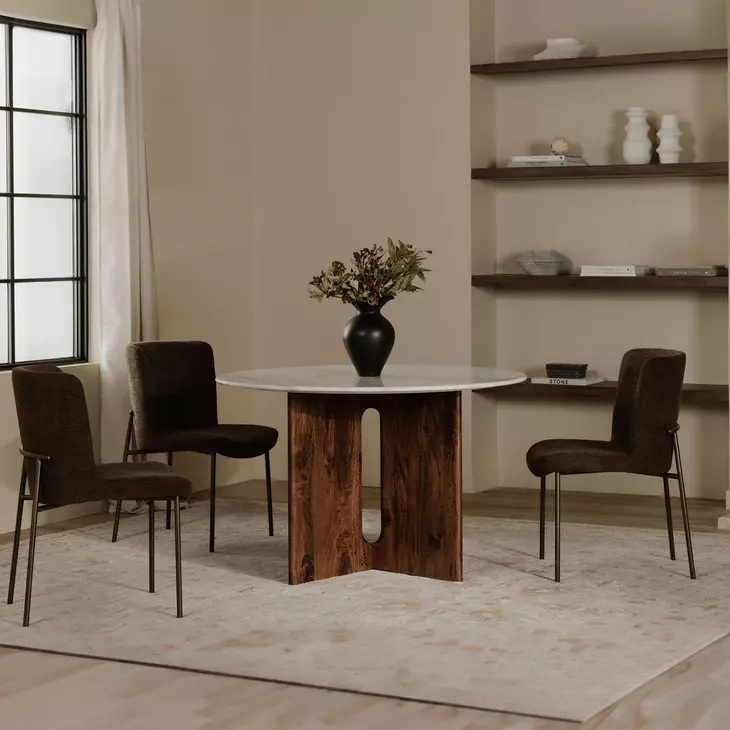 Early Dark Brown Upholstered Dining Chair Set of 2
