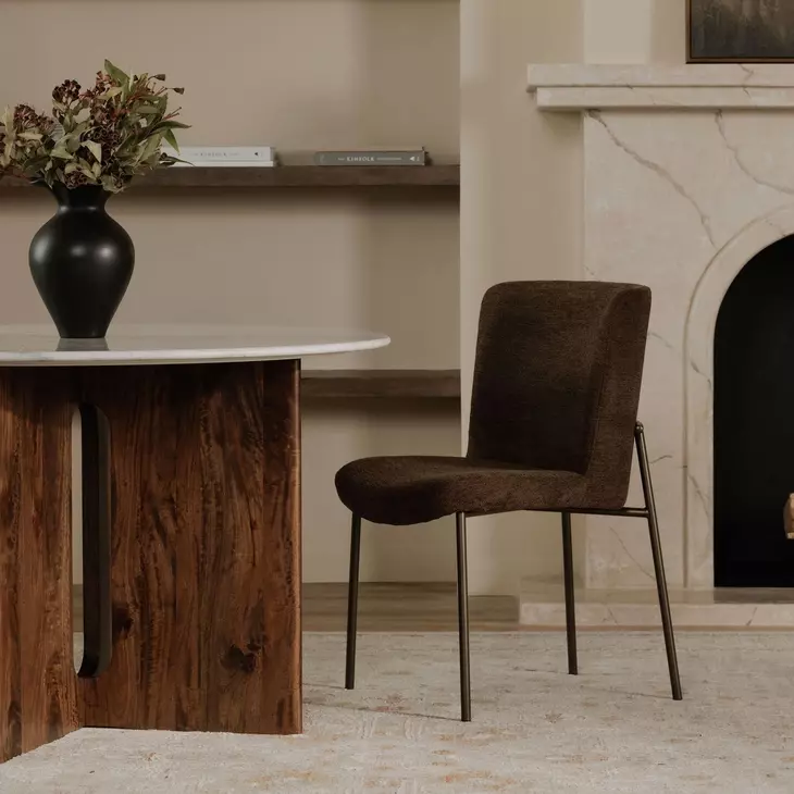 Early Dark Brown Upholstered Dining Chair Set of 2