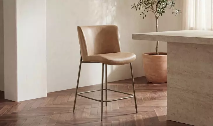 Early Tan Leather Upholstered Counter Height Stool