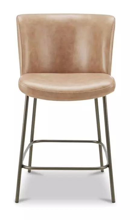 Early Tan Leather Upholstered Counter Height Stool