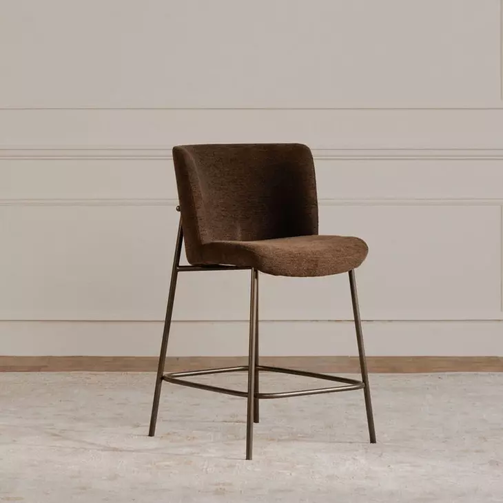 Early Dark Brown Upholstered Counter Height Stool
