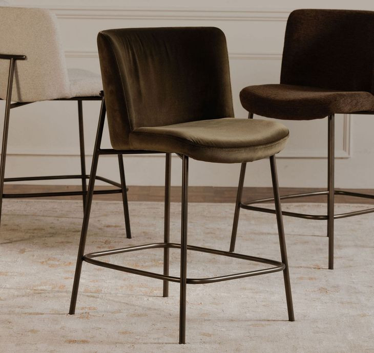 Early Dark Brown Upholstered Bar Stool