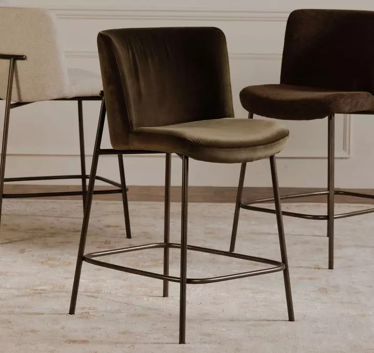 Early Dark Brown Upholstered Bar Stool