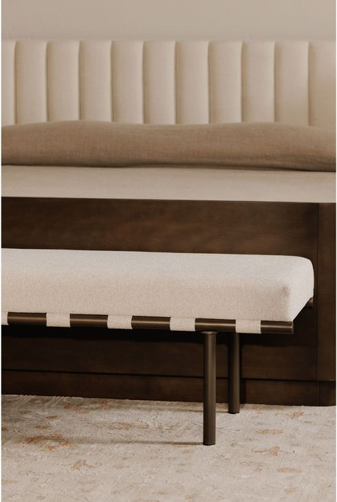 Carson Beige Performance Fabric Upholstered Dining Bench
