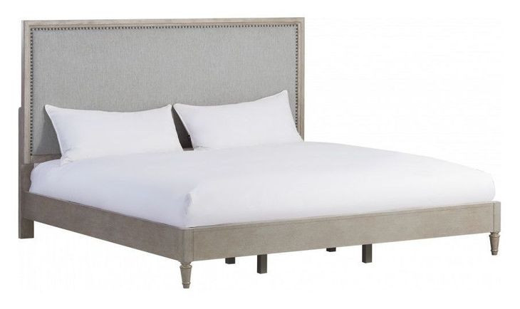 Zest Gray and Brown Queen Upholstered Panel Bed with Nailhead Trim