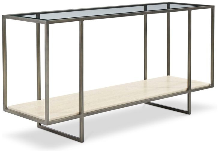 Harlow Bronze And White Travertine Stone Metal Console Table