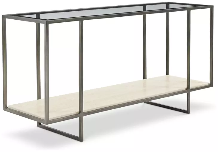 Harlow Bronze And White Travertine Stone Metal Console Table