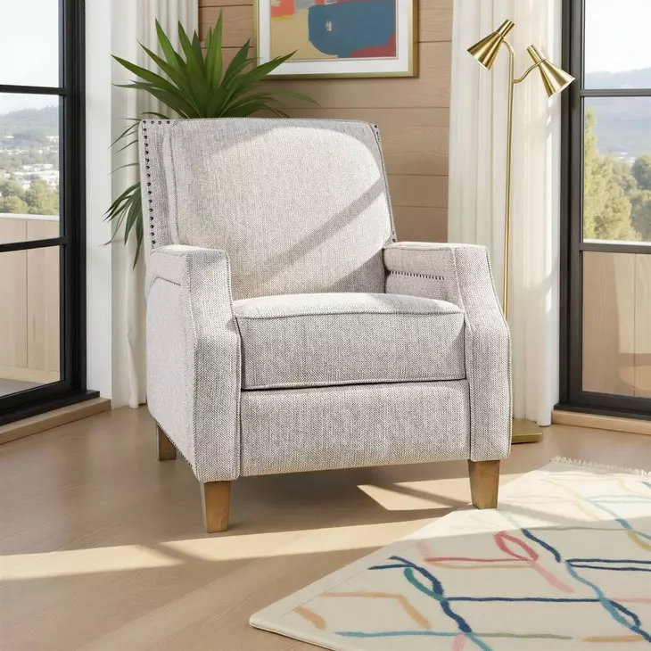 York Gray Recliner Accent Chair with Nailhead Trim