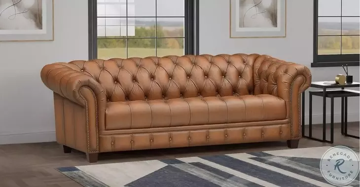 Haworth Saddle Leather 88" Sofa with Nailhead Trim