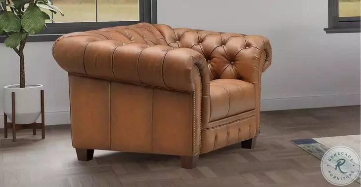 Haworth Saddle Leather Upholstered Accent Chair with Nailhead Trim