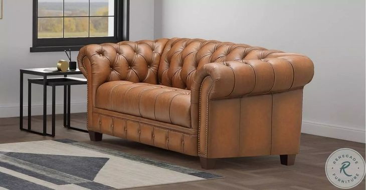 Haworth Saddle Brown Leather 70" Loveseat