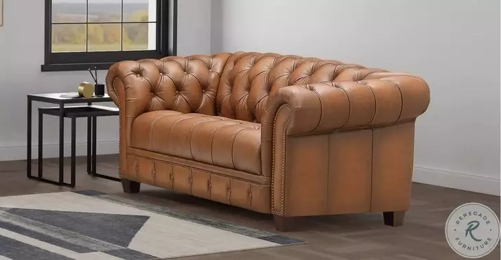 Haworth Saddle Leather 69" Loveseat with Nailhead Trim