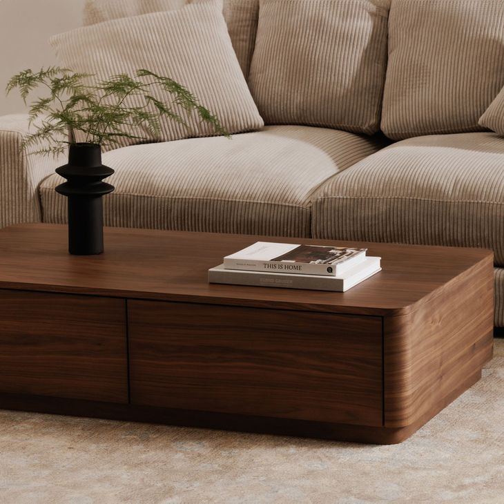 Round Off Walnut Brown Rectangular Coffee Table