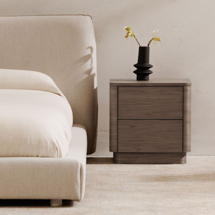 Round Off Tall Walnut Brown 2 Drawer Nightstand