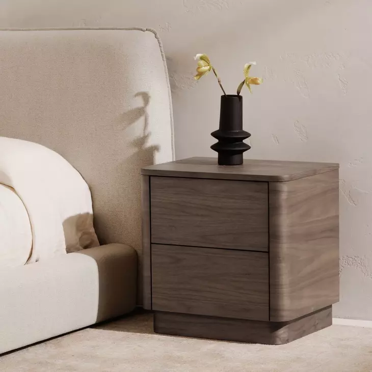 Round Off Tall Walnut Brown 2 Drawer Nightstand