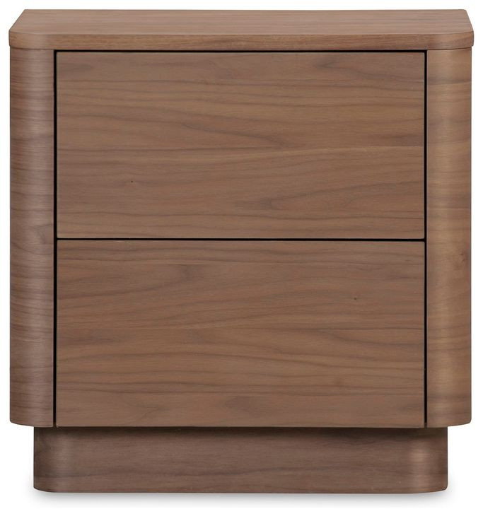 Round Off Tall Walnut Brown 2 Drawer Nightstand