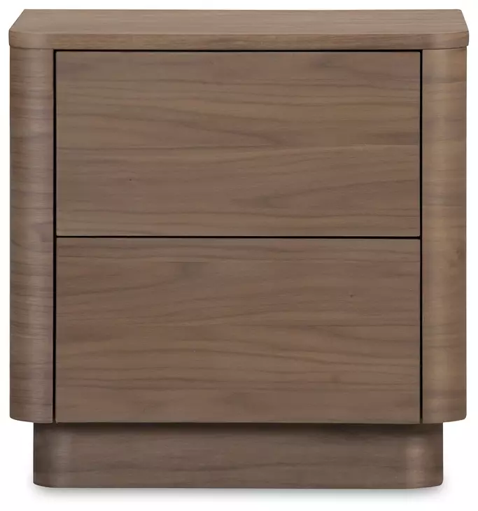Round Off Tall Walnut Brown 2 Drawer Nightstand