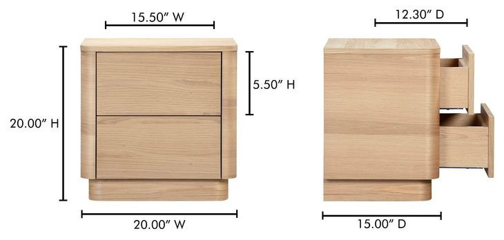 Round Off Natural Oak 2 Drawer Tall Nightstand
