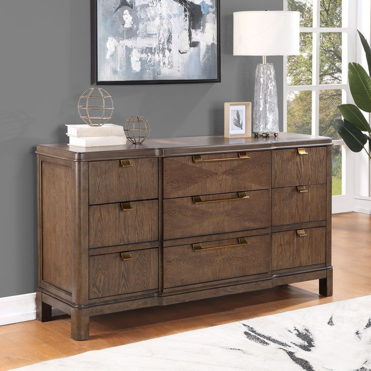 Milan Brown 6 Drawer Dresser and Mirror