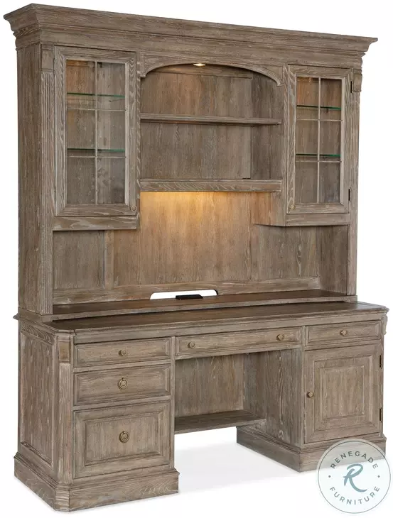 Sutter Distressed Medium Clear Oak Computer Credenza with Hutch