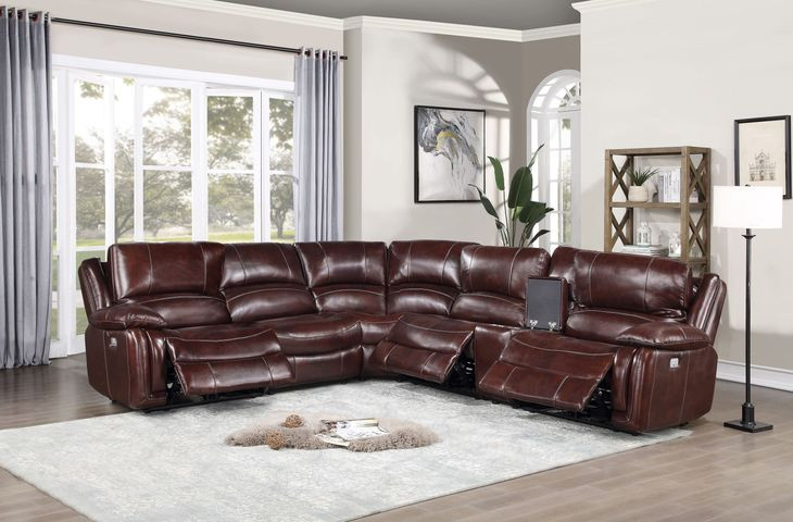Denver Brown 6 Piece Modular Power Reclining Sectional with USB Charging