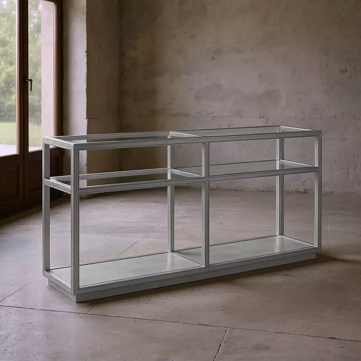 Glaze Vintage Blue Rectangular Glass Top Console Table