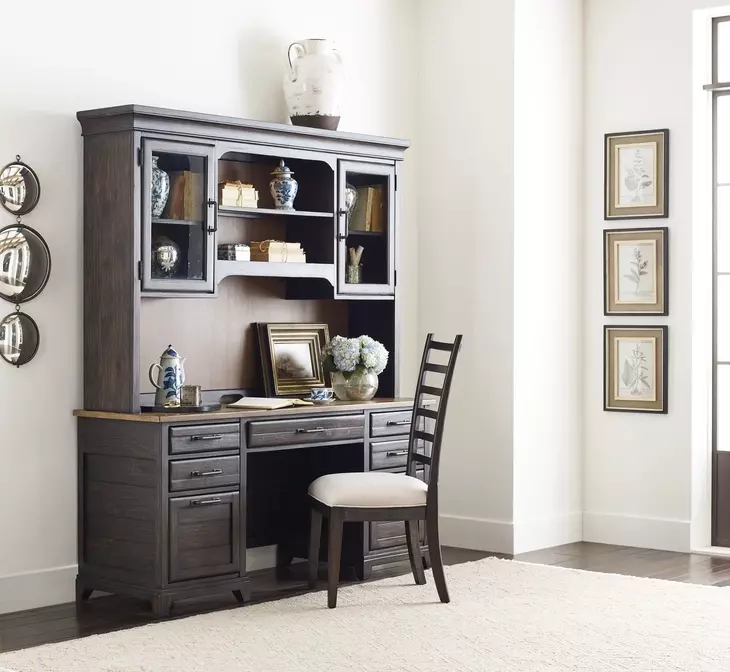 Heritage Timber Charcoal 66" Farmstead Executive Credenza and Hutch with LED