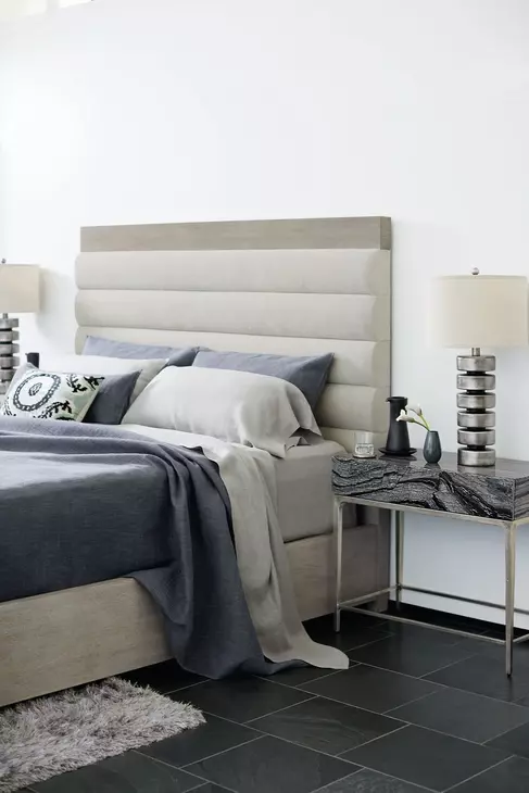 Linea Black Forest Marble And Textured Graphite Metal Nightstand