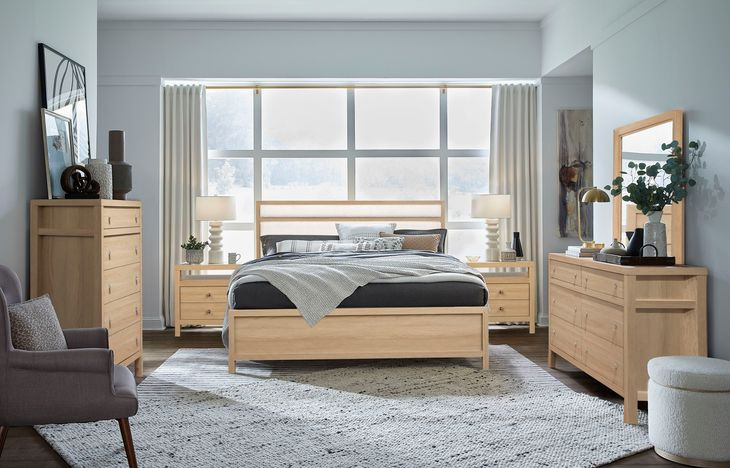 Merrifield Sandstone Beige and White Upholstered Panel Bedroom Set