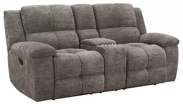 Branton Cabot Stone 86" Manual Reclining Loveseat with Console and USB Charging
