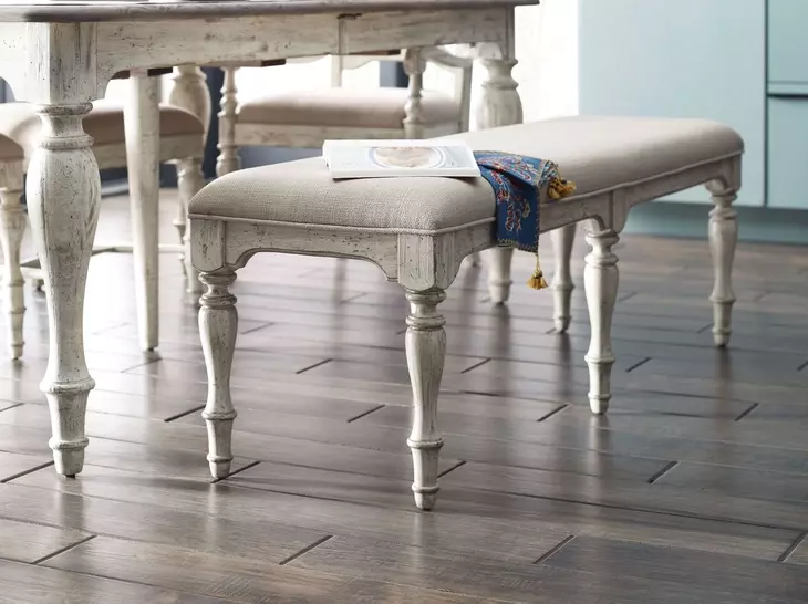 Homestead Pine Cornsilk Upholstered Belmont Dining Bench