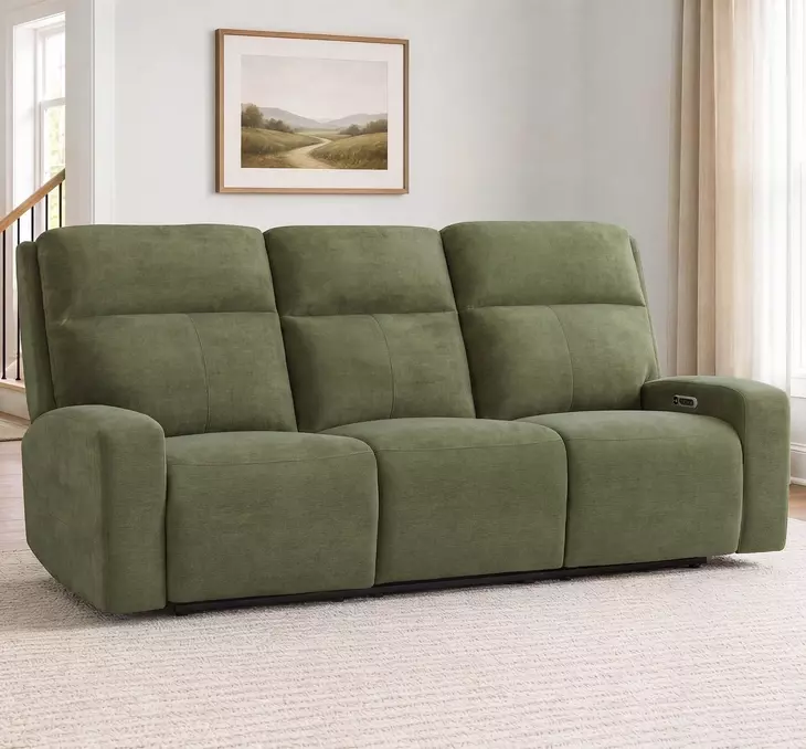 Traxton Jasper Moss 92" Zero Gravity Triple Power Reclining Sofa with USB Charging