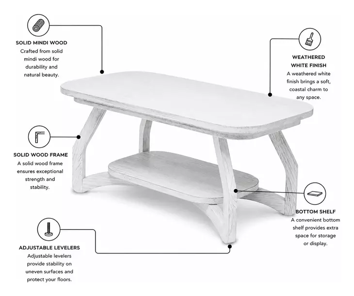 Bay Harbor Distressed White Rectangular Coffee Table