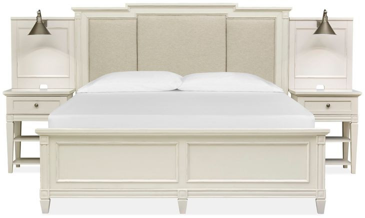 Silverwillow Egg Shell White and Cream California King Upholstered Wall Panel Bed with 2 Nightstand and USB Charging