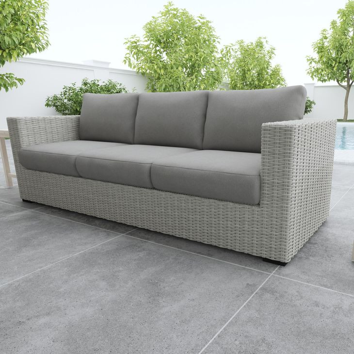 Blakley Gray 94" Outdoor Sofa with Half Round Wicker - Thumbnail 2
