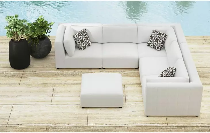 Frida Beige Upholstered Outdoor Square Modular Ottoman