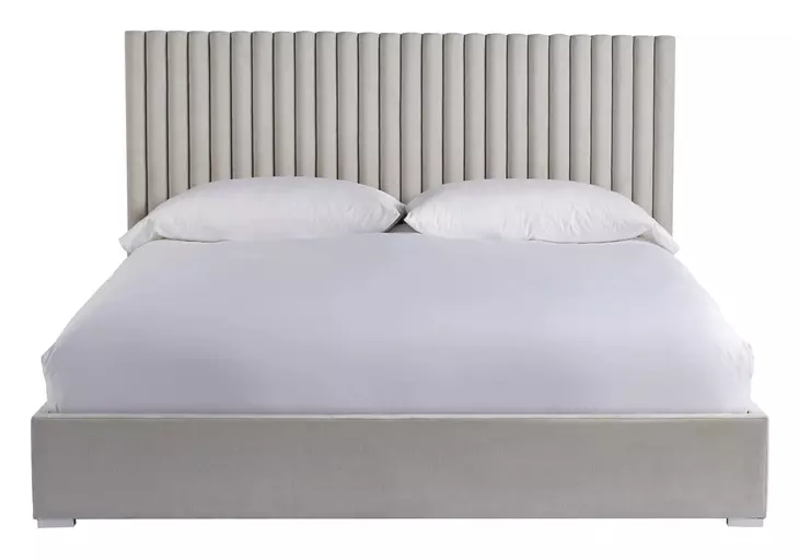 Modern Beige Performance Fabric Upholstered King Decker Panel Bed