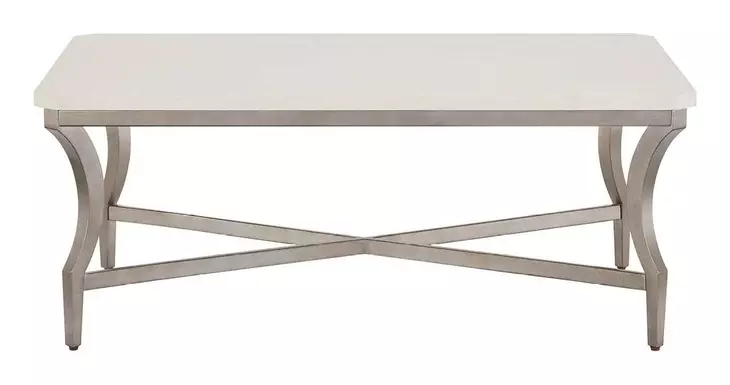 Oakmere White and Aged Pewter Rectangular Quartz Top Cocktail Table