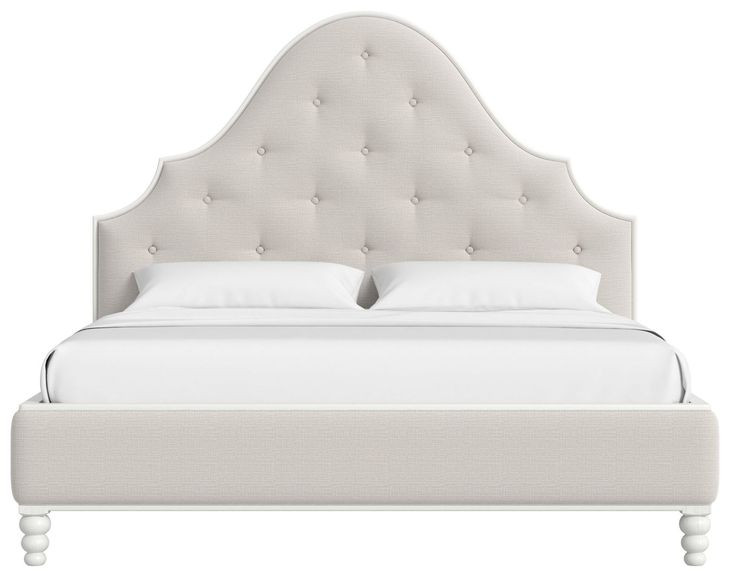 Haven Warm White and Ivory King Upholstered Panel Bed