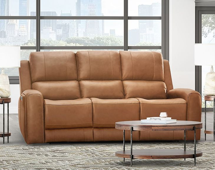 Belmont Lyric Caramel Leather 89" Zero Gravity Power Reclining Sofa with USB Charging