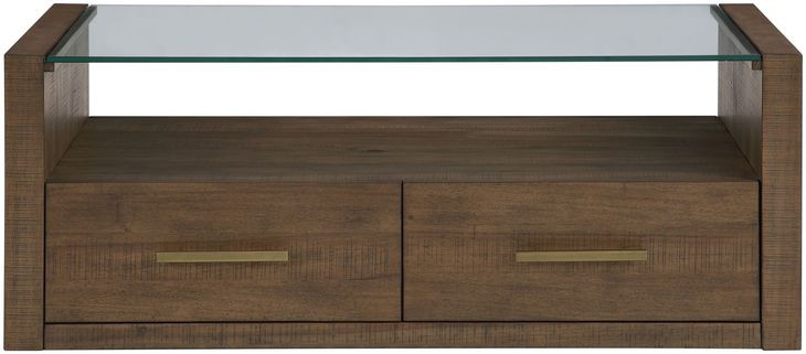 Garland Toffee Rectangular Glass Top Coffee Table with Casters
