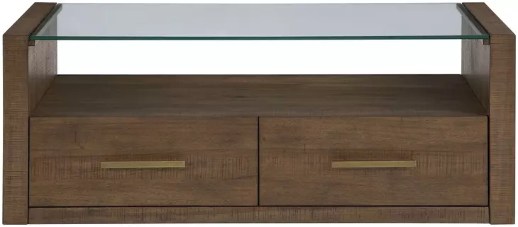 Garland Toffee Rectangular Glass Top Coffee Table with Casters