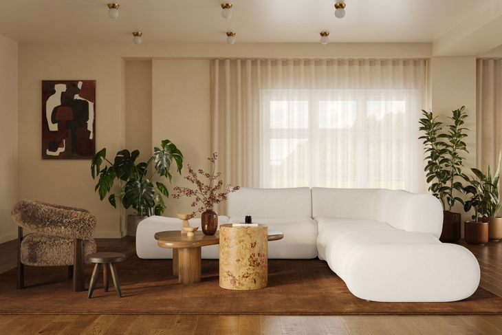 Zenith Cream Upcycled Fabric Modular 5-Piece Sectional